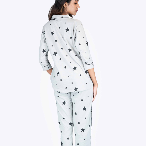 Sapphire Strawberry Blue Pyjama Set | Notched Collor | 100% Pure Cotton | Bio-Washed | Manufacture to Consumer Direct sale